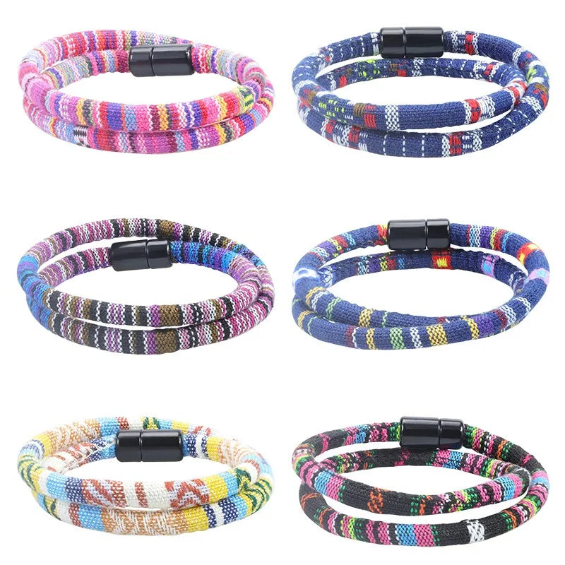 Factory Hot Sale Bohemian Style  Bracelet Double Layer Magnetic Buckle Bracelet Nepalese Ethnic Style Bracelet