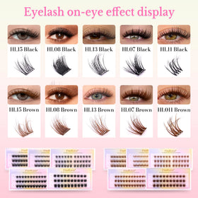 Handmade Private Label 3D Fluffy Glue Free Eyelashes Mixed Length Black Brown Pre Glued Diy Eyelashes 3 Rows No Glue Needed