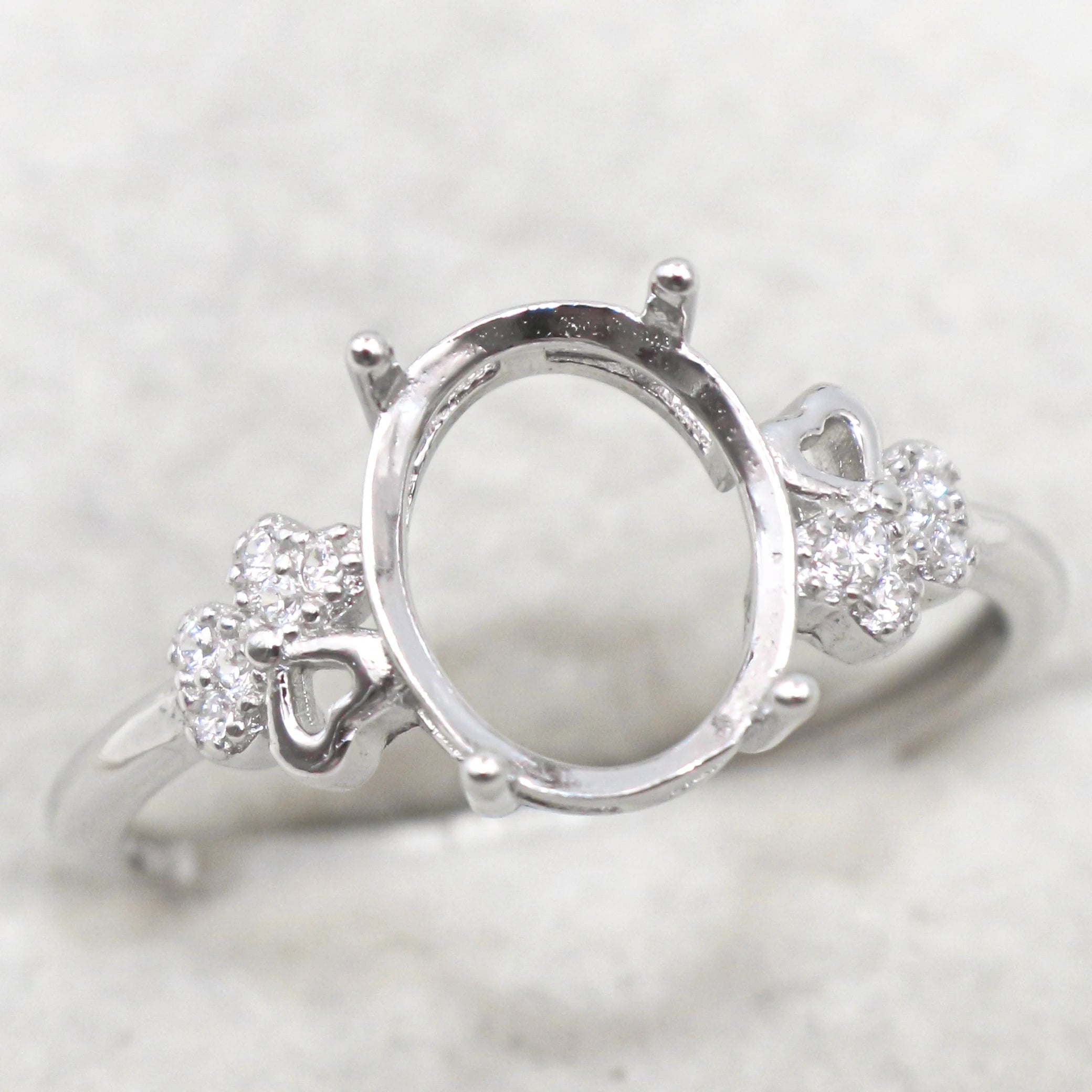 Sterling Silver 8*10mm Semi Mount Ring Frame Empty Blank Support Setting S925 Base Holder Without Center Stone for DIY Inlay