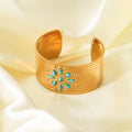 Vintage Non Tarnish Gold Plated Stainless Steel Bangles Large Natural Stone Open Cuff Bracelets for Women Pulseras Y Brazaletes