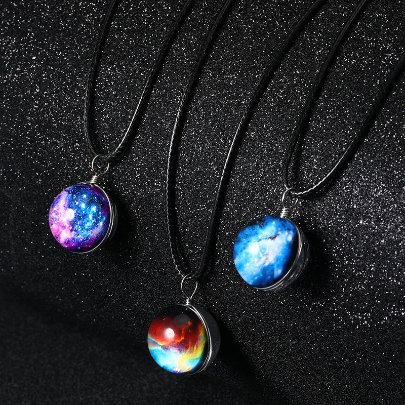 Valentines Day Glass DIY Gifts Collares Vintage Statement  Nebula Space Universe Necklace for Women Men