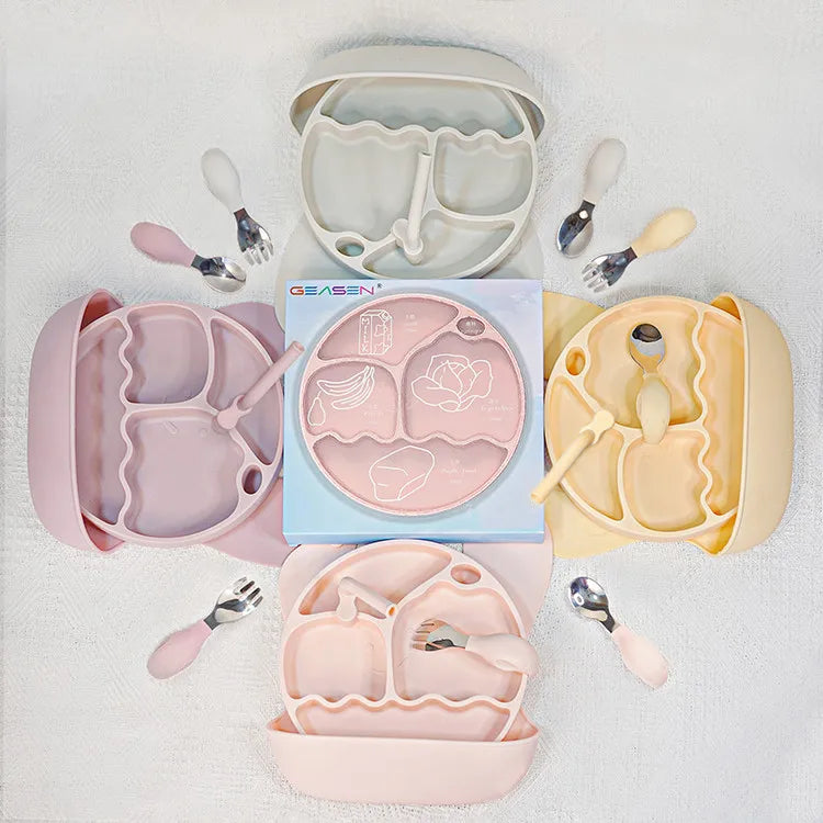 Best Seller Soft Anti Skid and Heat-Resisitant Silicone Round Divided Baby Dinner Plates
