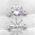 Sterling Silver 11mm/5CT Semi Mount Ring Frame Blank Claw Setting Base Holder Without Stone for Moissanite Diamond DIY Inlay