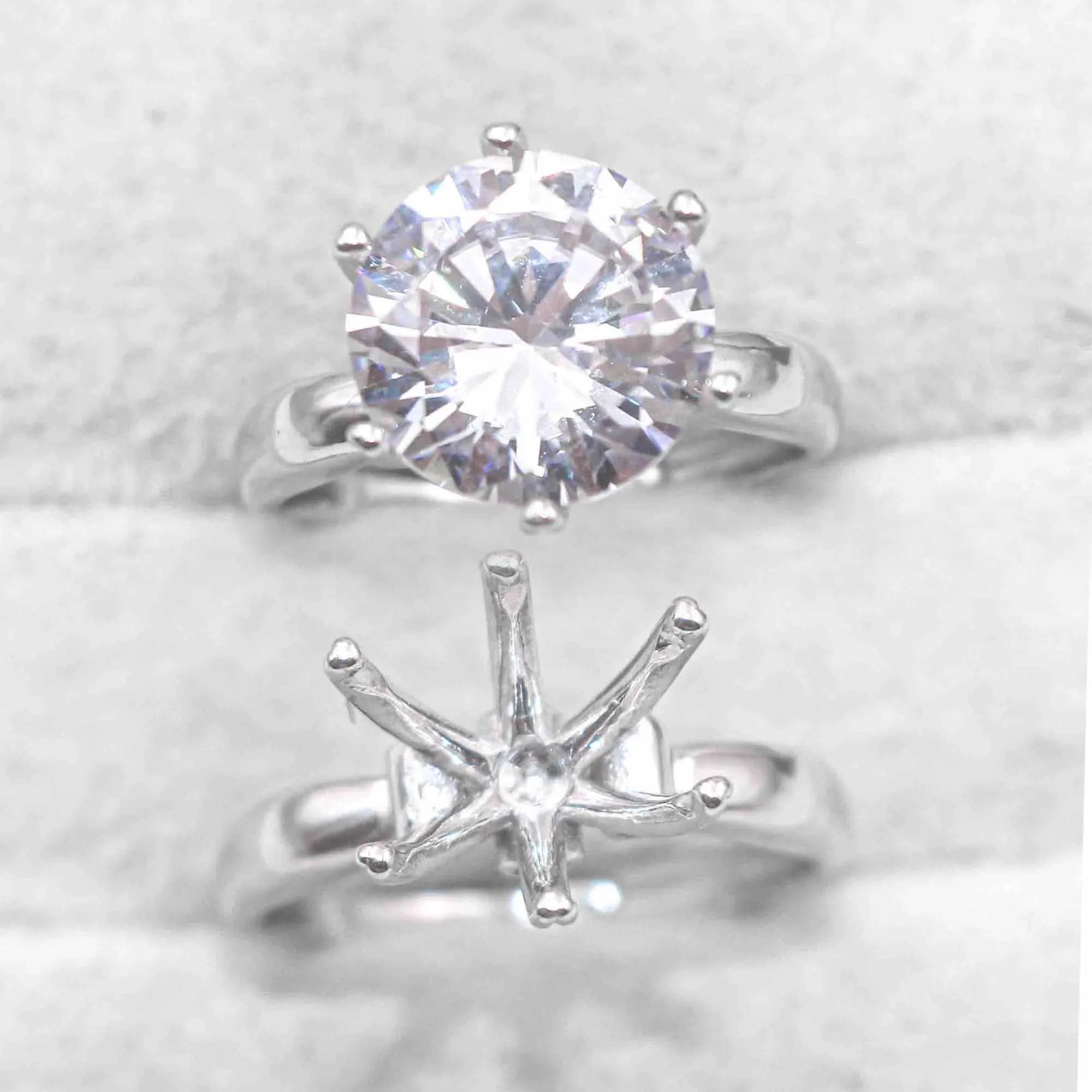 Sterling Silver 11mm/5CT Semi Mount Ring Frame Blank Claw Setting Base Holder Without Stone for Moissanite Diamond DIY Inlay