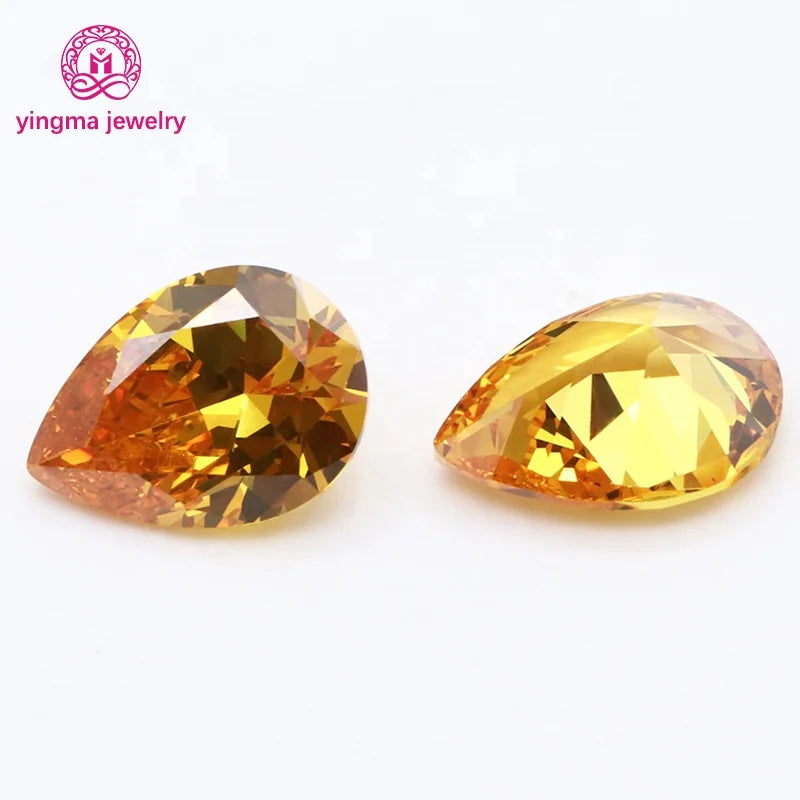 Yingma Machine Cut 2*3mm-13*18mm Synthetic Gemstones Pear Shape Loose Cz Stone Yellow Color Cubic Zirconia for Fine Jewelry