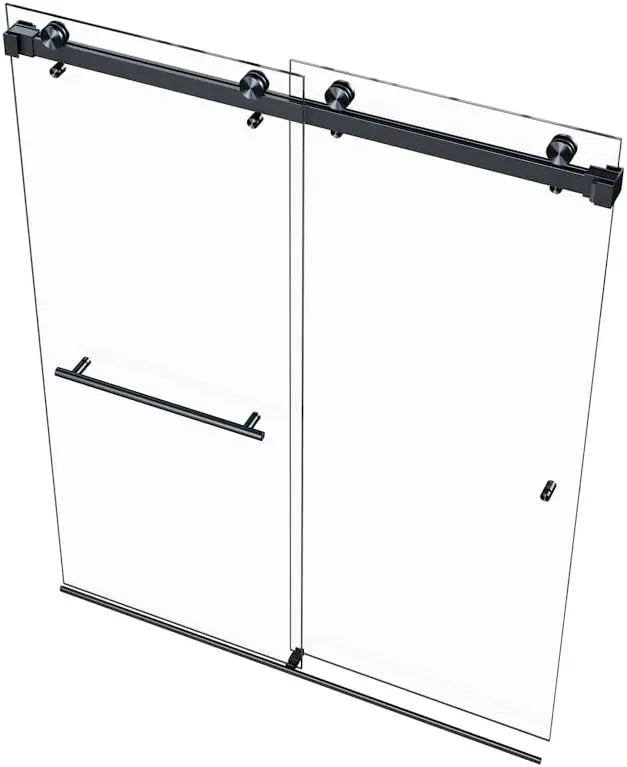 200 56.5-60\" W X 78\ H Frameless Bathroom Shower Door Double Sliding 3/8\ Matte Black Tempered Glass (6mm