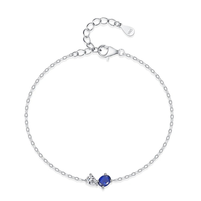 SL1805 925 Sterling Silver White Blue Zircon Chain Bracelet for Women Geometric Design Wedding Party Jewelry