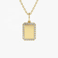 LOZRUNVE 925 Sterling Silver Pave Diamond CZ Edge Rectangle Engraved Personalized Dog Tag Pendant Necklace