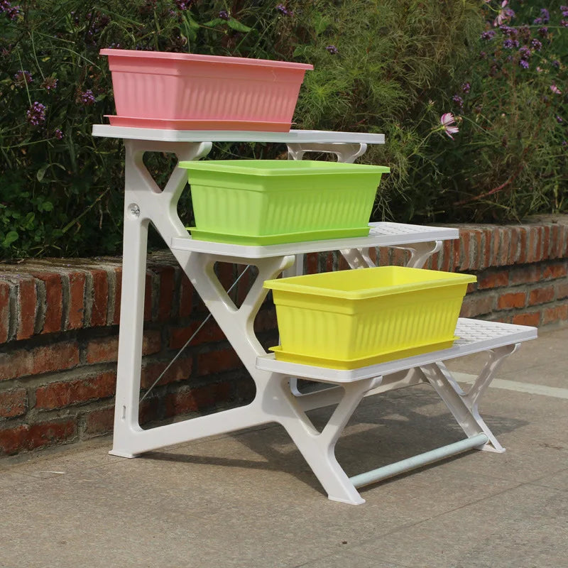 Wholesale Hot Sale Detachable Custom Color 3 Tiers Folding Plastic Flower Plant Pot Shelf  Display Stand