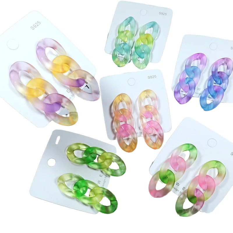 Wholesale Sweet Girl Gradient Jelly Summer Meteor Jewelry Cute Colorful Long Acrylic Drop Earrings Frosted Resin Chain