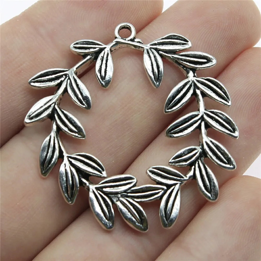 AA016490 Charms Olive Branch Wreath 41x36mm Handmade Vintage Tibetan Silver Color Pendants Diy for Bracelet Necklace