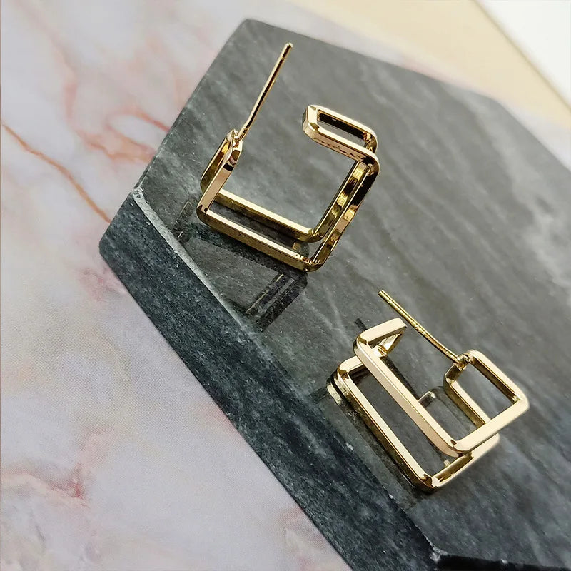 2021 New Trendy 14K Gold Plated Square Geometric Earrings for Women Temperament