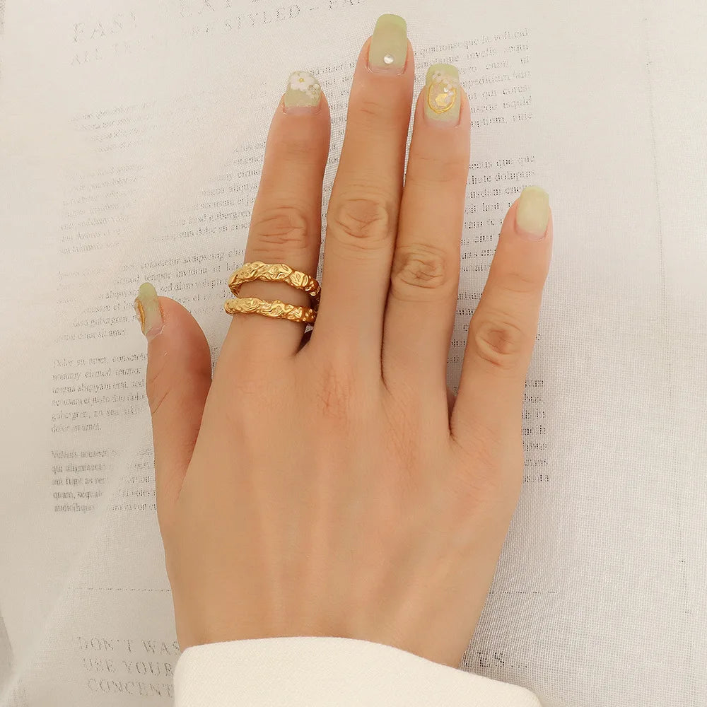 Personalized unique two layered non tarnish gold rings stainless steel ring women jewelry