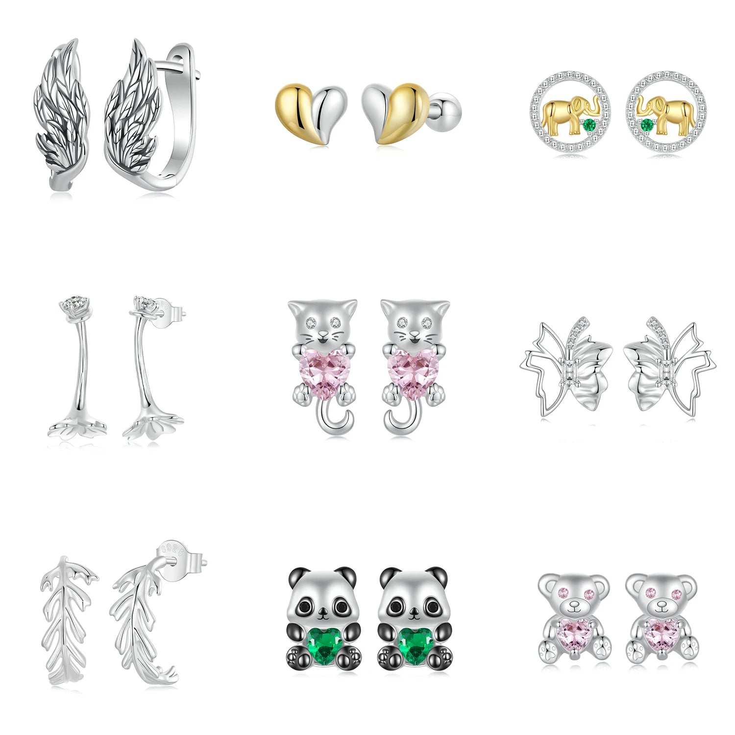 Hot Selling Fine S925 Jewelry Animal Designs 925 Sterling Silver Girls Zircon Earring Women Cute Panda Stud Earring