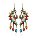 Vintage Peacock Drop Earrings Women Bohemian Ethnic Style Resin Rhinestone Dangle Earrings Indian Jewelry
