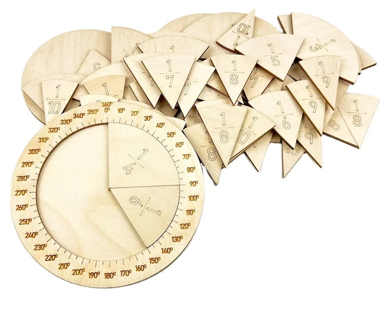 Montessori Toy Wooden Fraction Learning Circle Kit Math Education Tool Set for Kids