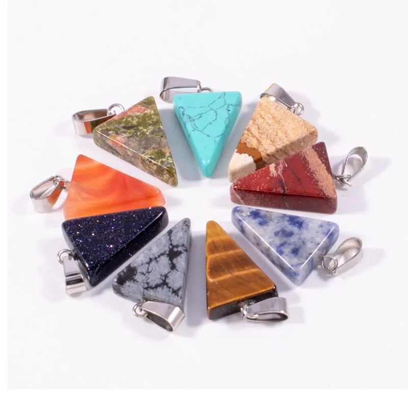Natural Stone Small Triangular Pendant Natural Stone Crystal Pendant Necklace for Women and Men Gemstone Pendant Jewelry