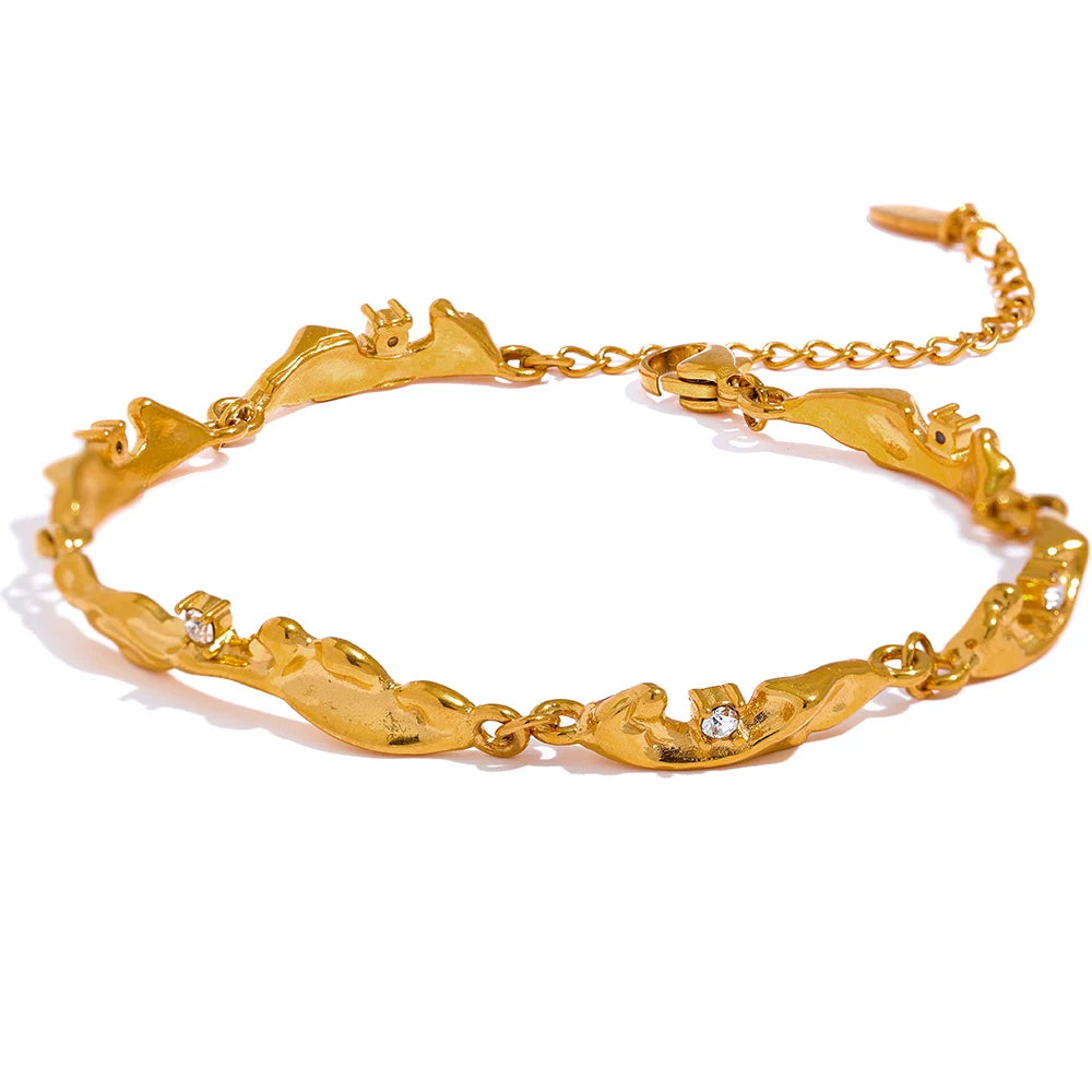 JINYOU 964 New Design Metal Rock Texture Stainless Steel Gold Color Plated Statement Bangle Bracelet Vintage Fashion Jewelry