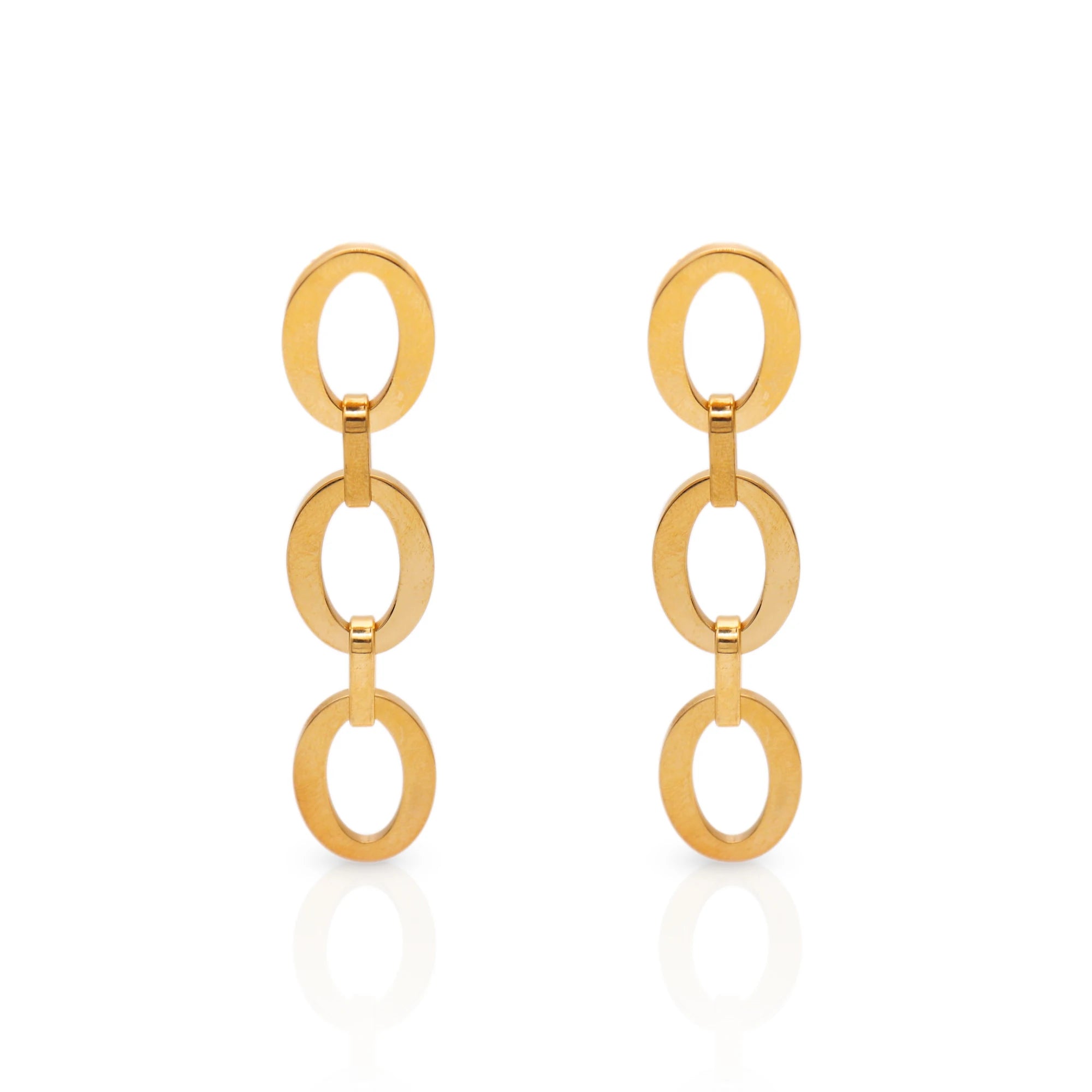 Chris April Fashion 316L Stainless Steel PVD Gold Plated Minimalist Geometry Oval Chain Drop Earring