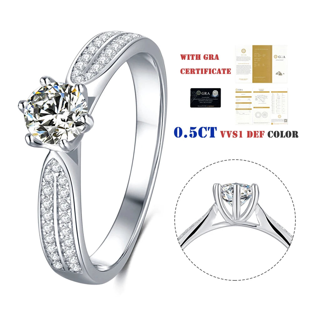 Abiding 925 Sterling Silver Moissanite Ring 5Mm Round D Color Stone 6 Claws Ring for Wedding Diamond Ring Custom Jewelry