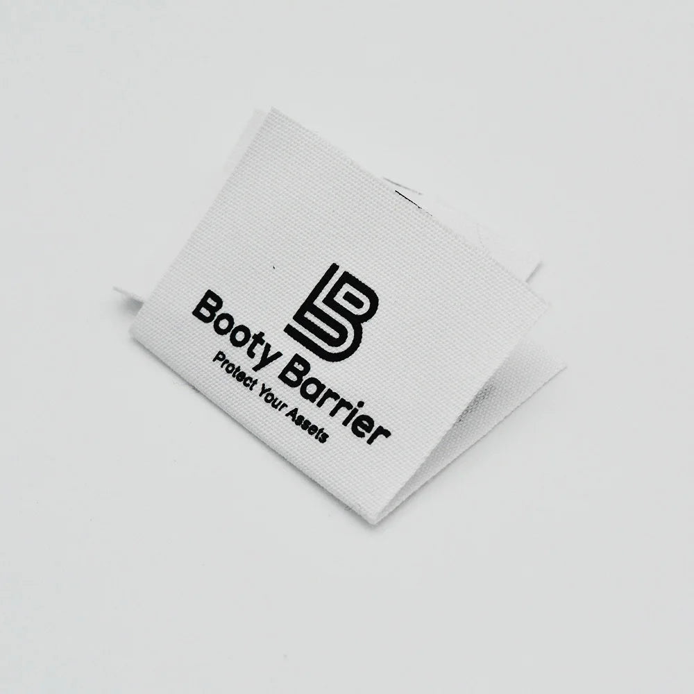 Design Custom Brand Name Fold White Cotton Screen Printing Clothing Care Label Main Label for Garment Pegatinas Y Etiquetas