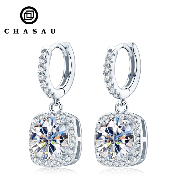 Earrings Wholesale Bulk 1ct 2ct 3ct 6.5mm 8mm 9mm Moissanite 925 Sterling Silver Halo Square Diamond Hoop Earrings