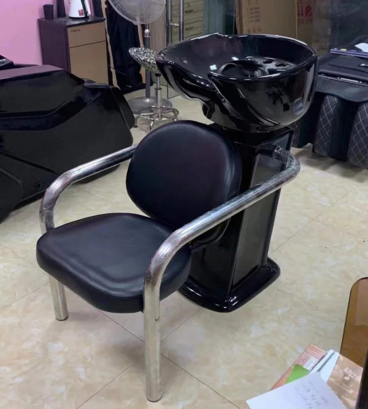 Modern Commercial Metal Barber Shop Salon Shampoo Station with Sink and Chair Customized Color 200KGS Capacity