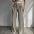 Enyami Elegant Loose Gray Khaki Office Women Pants Fashion Casual Chic Spliced Full Length High Waist Straight Trousers