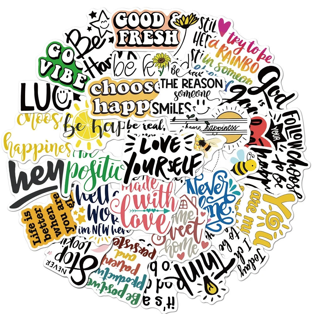 50Pcs English Inspirational Slogan Letter Words Label Sticker for Girl Decor Notebook Phone Luggage Laptop Stickers