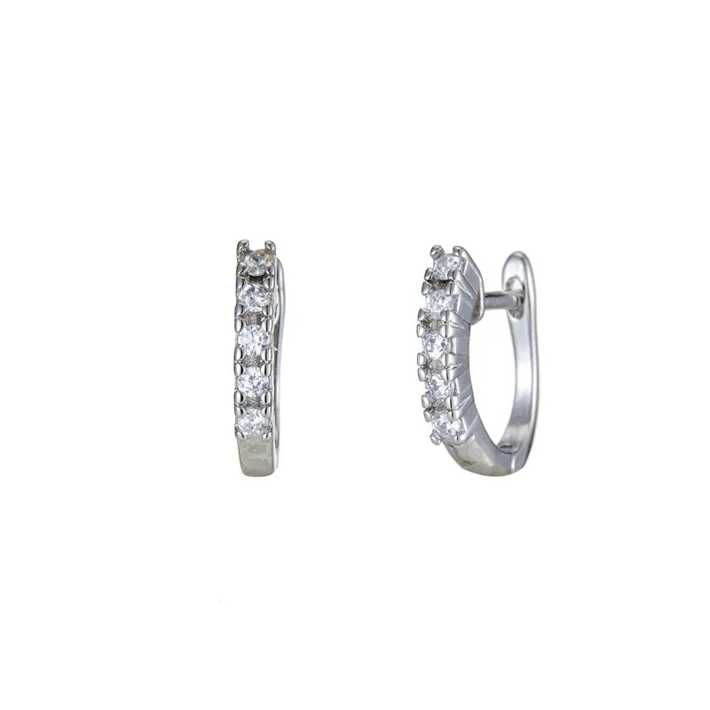 925 Sterling Silver INS Fashion Minimalist Geometric Zircon Hoop Huggies Earrings for Women for Weddings Parties and Gifts