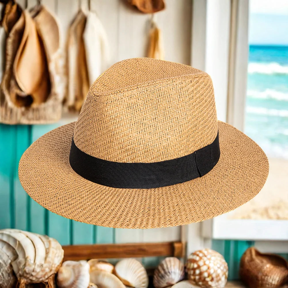 Unisex Classic Fedora Straw Hat Paper Material for Adults for Summer Beach Days