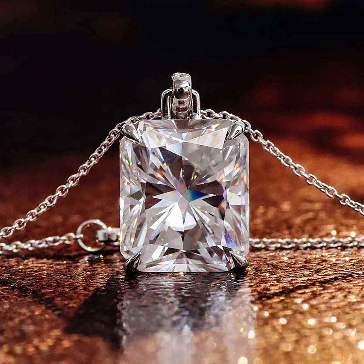 CAOSHI New Brilliant Rectangle Design Crystal Cubic Zirconia Silver Plated Necklaces for Women Fashion Jewelry Pendant Necklaces