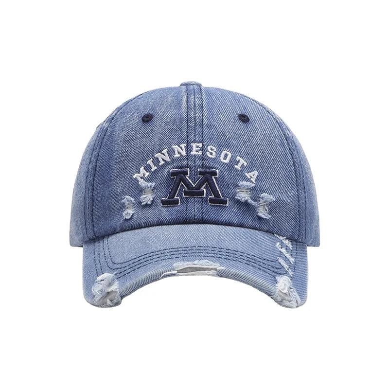 Men's Women's Soft Top Sunshade Baseball Cap Three-Dimensional Embroidery Summer Letter Design Versatile Breathable Denim Common