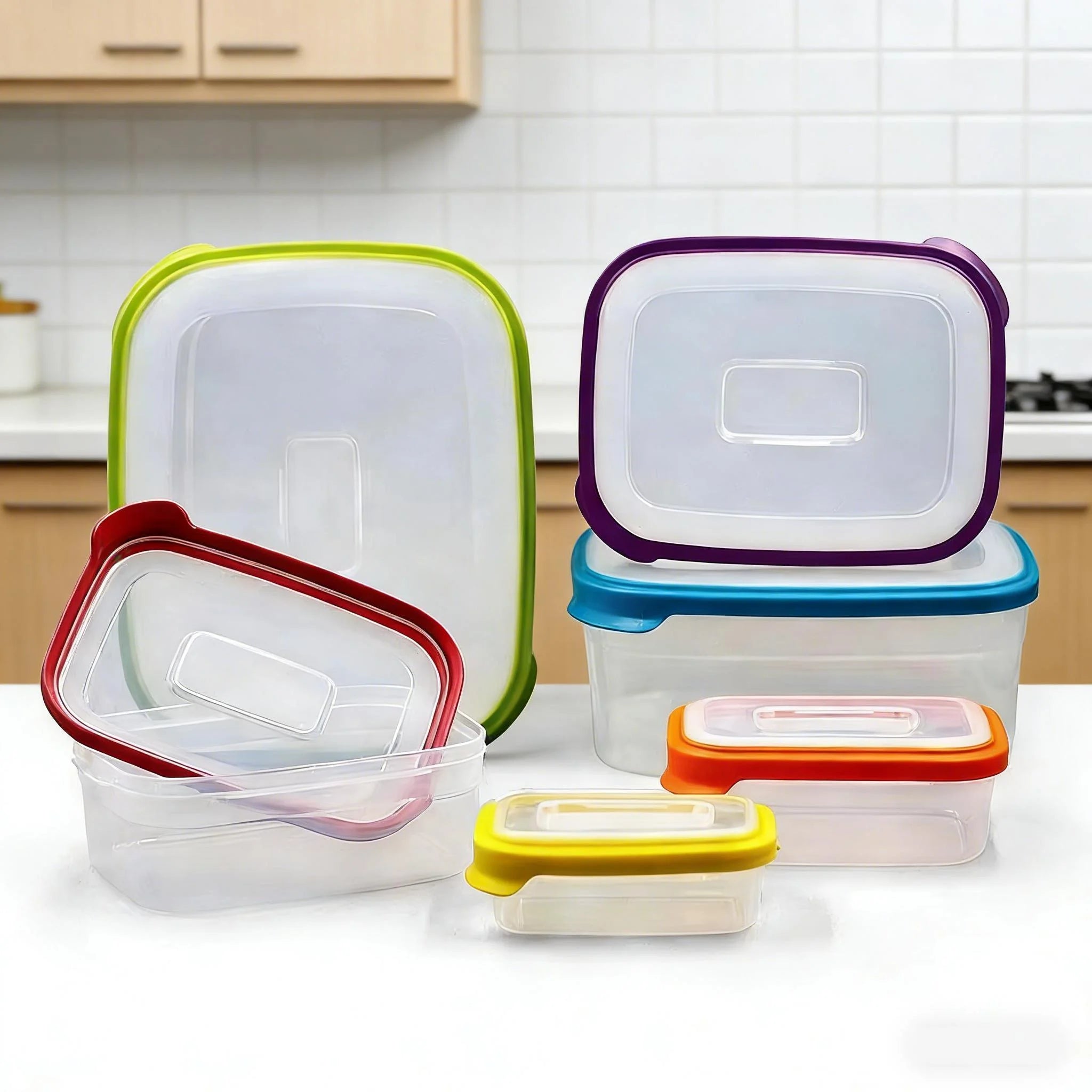 Colorful 6 Pcs Bpa Free PP Carved Food Storage Containers for Fruits Vegetables Keep Fresh Refrigerator Organizer Bins