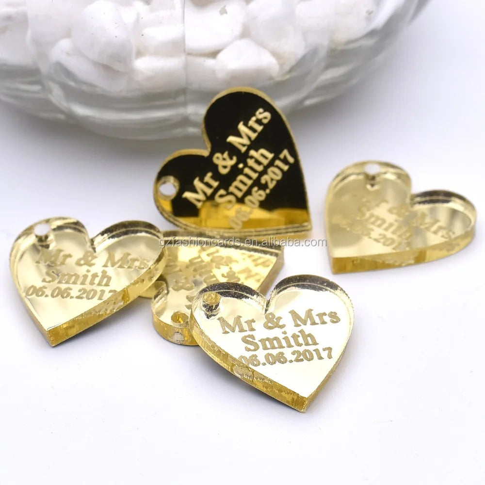 Personalized Heart Shape Name Tag Wedding Event Decoration Gift Tag with Engraved  Name and Date for Sale