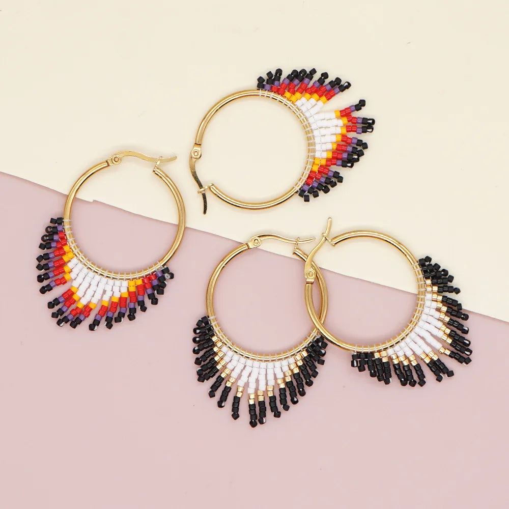 Ethnic Style Beaded Big Hoop Earrings Female Miyuki Seed Beads Hand-woven Ear Jewelry