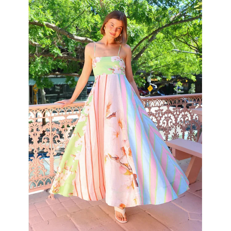 Printed Slip Dress Wholesale Fashion Design Dress Custom logo Casual Pleated Long Skirt Factory Directly