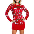 Custom Knitwear Christmas Sweater for Adults Jacquard Knit Dress Long Sleeved Sweater Dress Winter Women