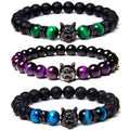 HIGH QUALITY Genuine Lava Tiger Eyes Healing Natural Stone Beads Men Charm Wolf Head Bracelet Jewelry for Male