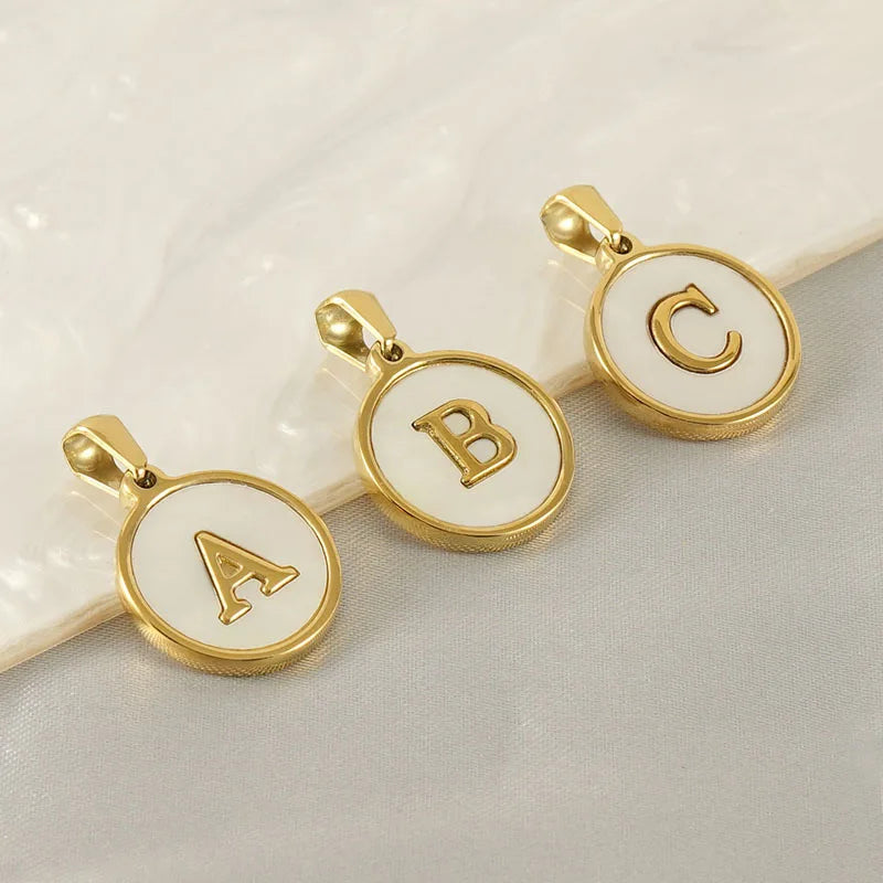 18K Gold Shell Stainless Steel Round Letter Women'S Titanium Steel 26 English Letter Pendant for Necklace Jewelry  Making