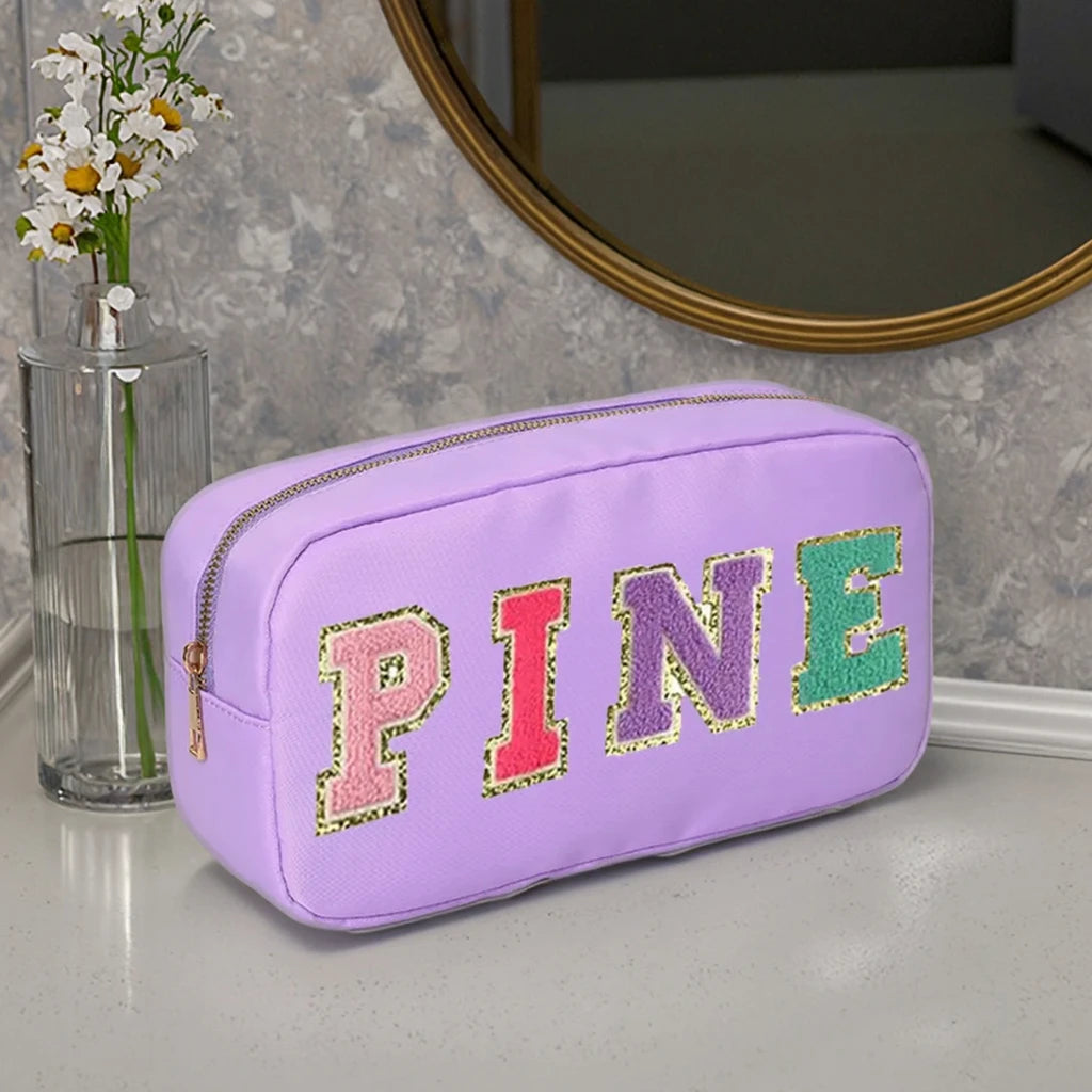 Best Selling Women and Girls' Nylon Cosmetic Case Multi-Color Zipper Toiletries Organizer Bag Letter Pattern Makeup Pouch