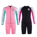 DIVE&SAIL UPF50+ Neoprene 2.5mm Long Sleeve Split Short Pants Front Zipper Girls Kids Diving Wetsuit for Swimming