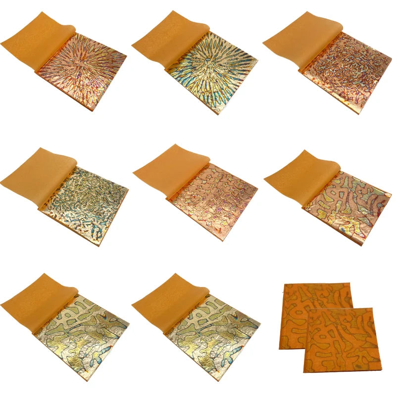 Variegated Gold Foil Multi Colors 14 X 14 cm Variegated Copper Leaf Sheets for Home Decorative Wallpaper Nail Craft Gold Gilding
