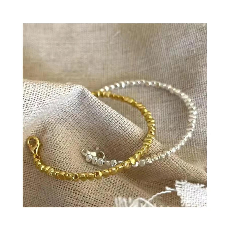 Factory Wholesale 925 Sterling Silver Gold Color Beaded Bracelet &Bangle Women Fine Jewelry