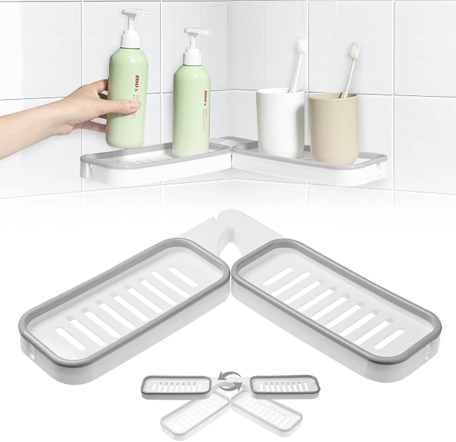 Bathroom Corner Shampoo Storage Rack Holder Shower Rack Adhesive Corner Shower Caddy Corner Storage for Bathroom & Kitchen