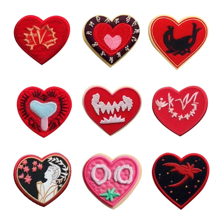 Wholesale Heart Shaped Patches Retro Goddess Rose Embroidery Iron on Badge Aesthetic Valentine Floral Clothing Accessories