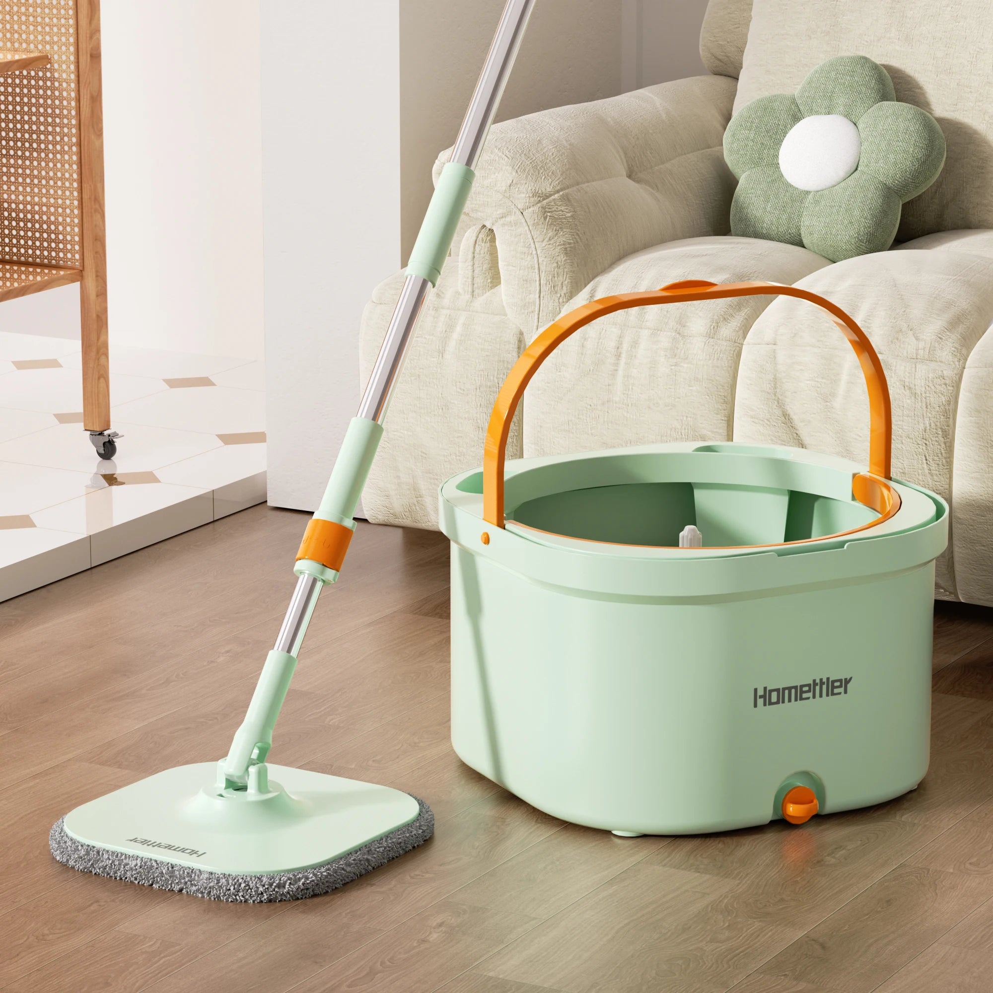 Homettler Wholesale Hand Free Lazy 360 Rotating Magic Micro Fiber Spin Mop with Patent Bucket Separate Dirty and Clean Water