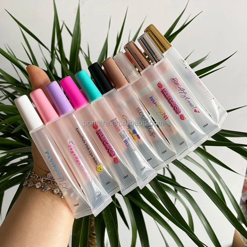 FAYE COSMETICS Slim Pink White Transparent Black Gold Silver Lid Empty Squeeze Tube 15ml Plastic Clear Lip Gloss Tubes