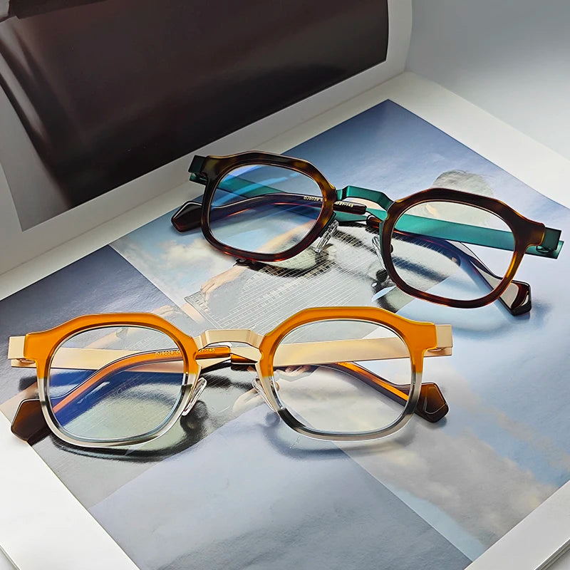 Vintage Exquisite Small Frame Glasses Metal Acetate Glasses Frame square Men's Optical Glasses Frame