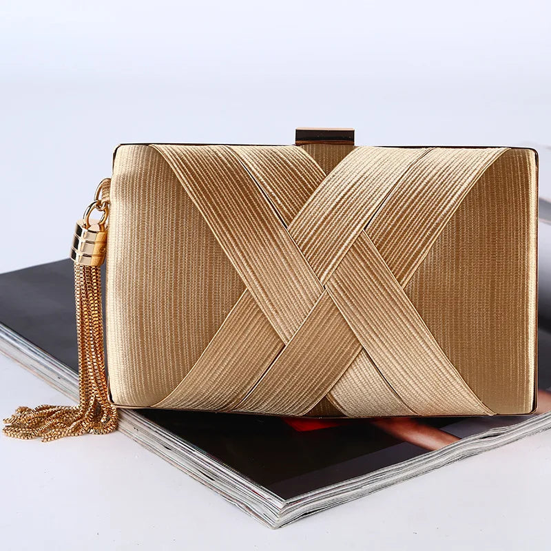 Women Luxury Elegant Clutch Banquet Bag Tassel Evening Clutch Bag Stain Fabric Bridal Purse for Wedding Prom Night Out Party